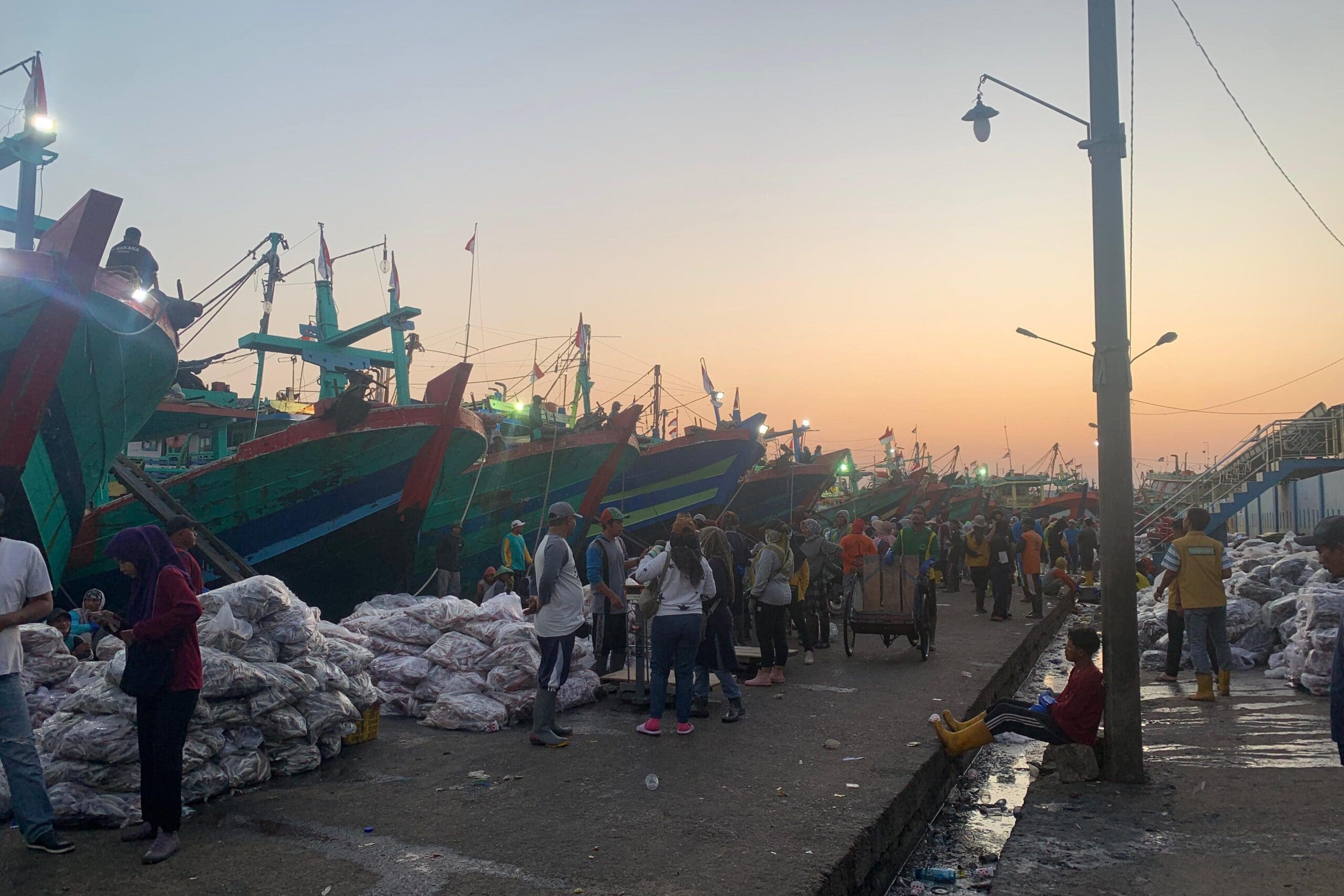 Proses Bongkar Muat Kapal Ikan di TPI Tegal Sari, Kota Tegal